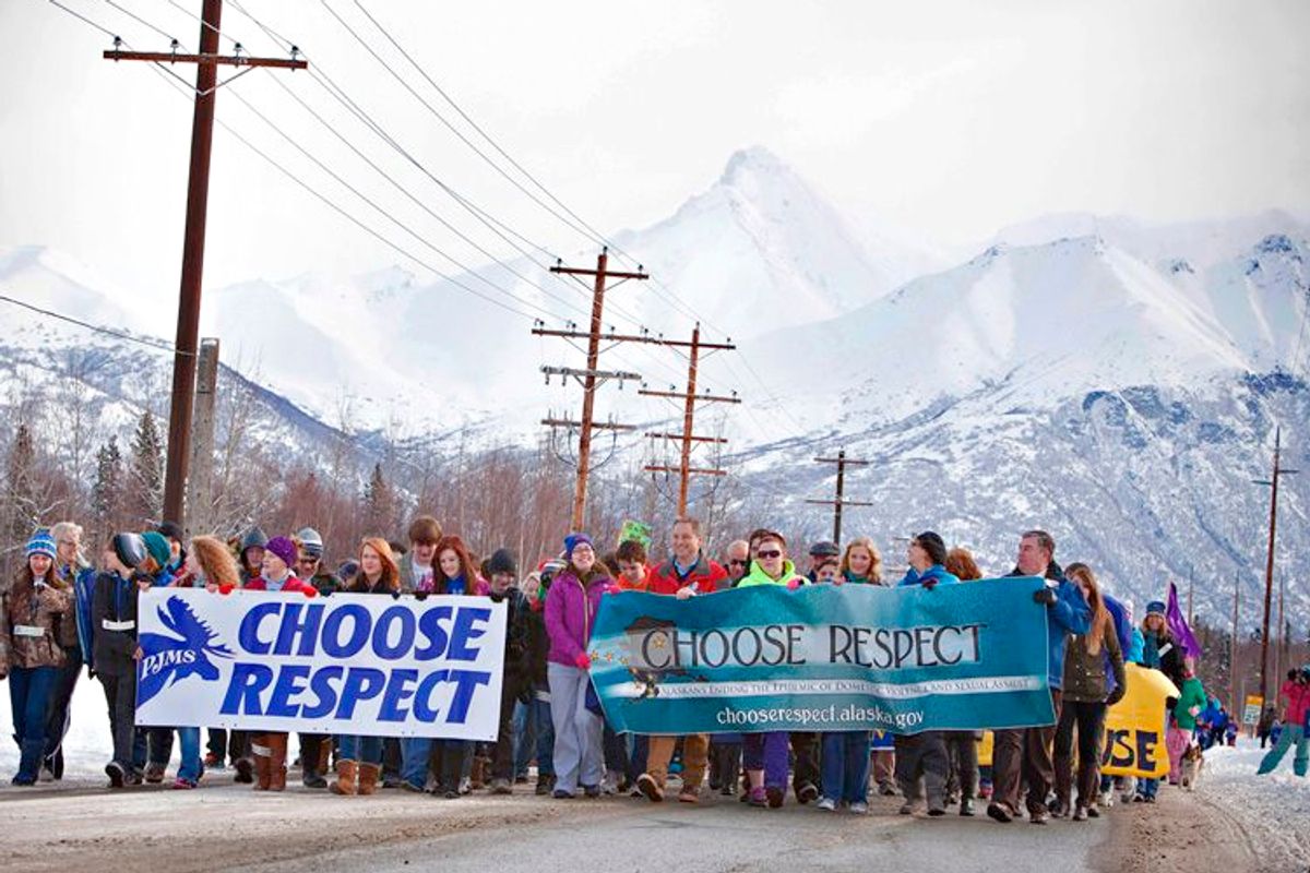 Governor Sean Parnell and First Lady Sandy Parnell lead a Choose Respect march in Palmer, Alaska, March 28, 2013.      (chooserespect.alaska.gov)