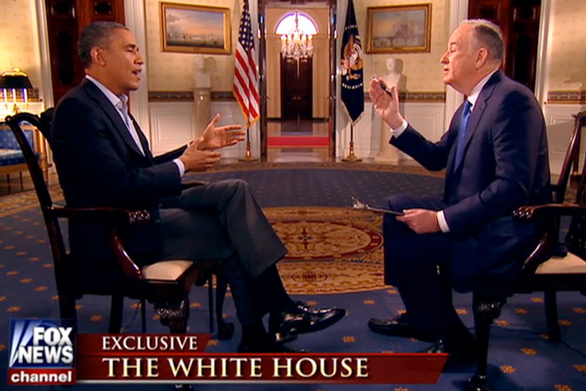 Bill O'Reilly interviews Barack Obama, Feb. 2, 2014.          (Fox News)