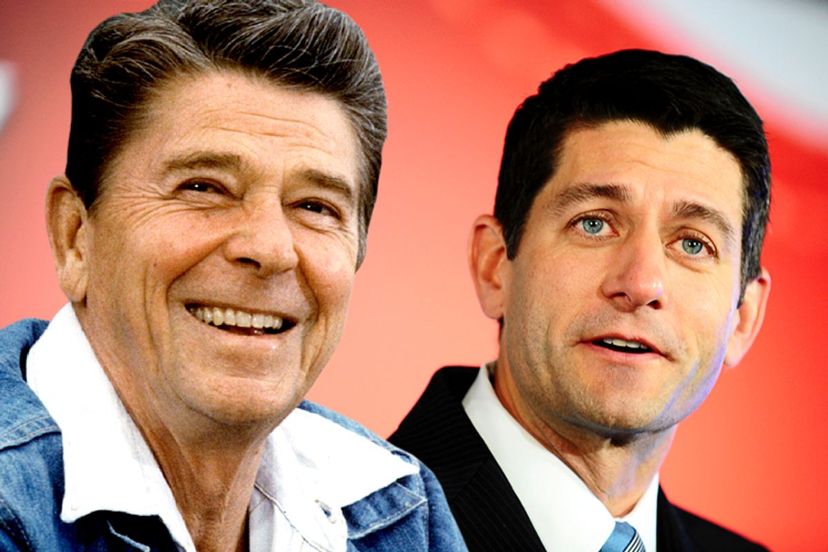 Ronald Reagan, Paul Ryan          (Reuters/Mary Calvert/photo collage by Salon)