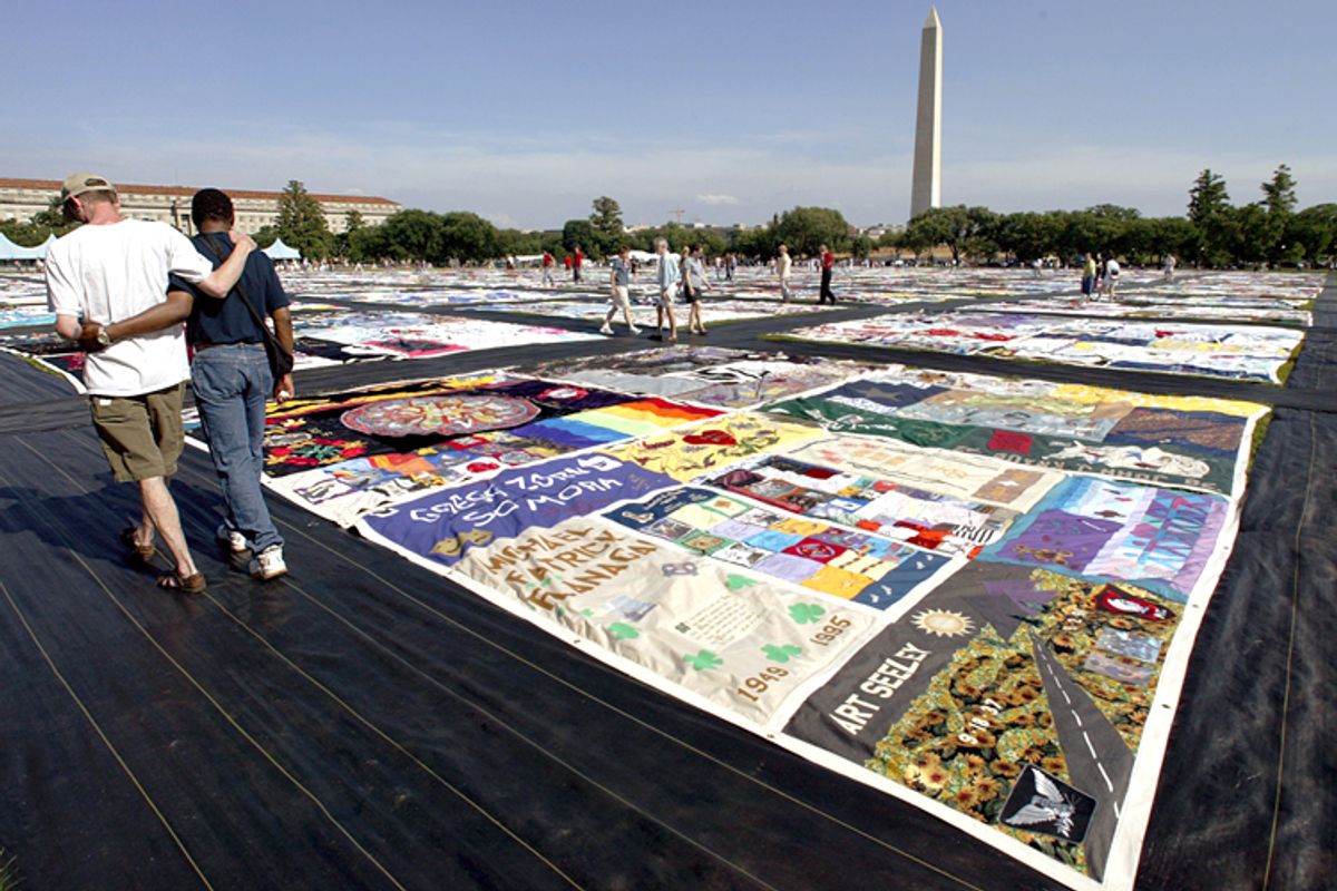 The AIDS Memorial Quilt at the Washington Monument, in Washington DC.      (AP/Manuel Balce Ceneta)