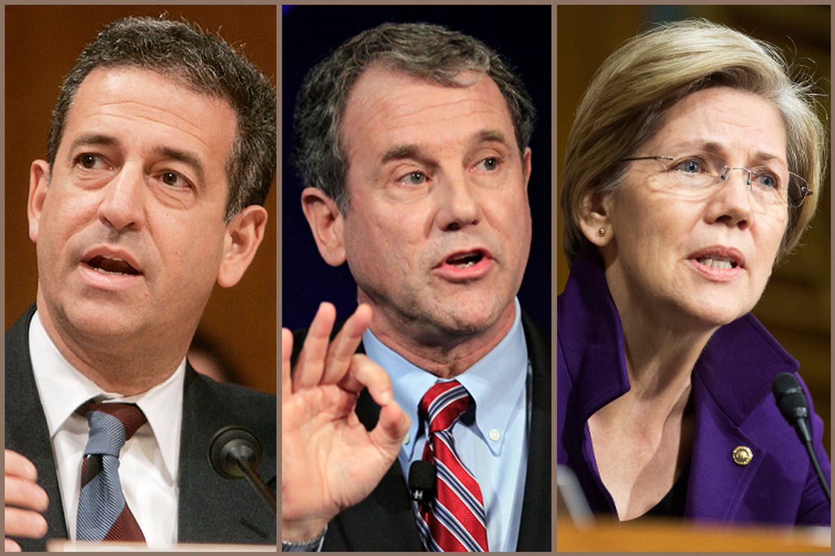 Russ Feingold, Sherrod Brown, Elizabeth Warren       (Reuters/Larry Downing/AP/Tony Dejak/Joshua Roberts)