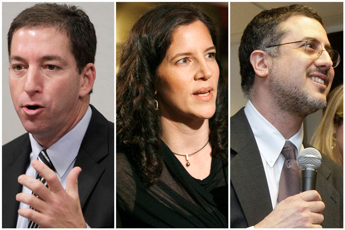 Glenn Greenwald, Laura Poitras, Barton Gellman              (AP/Eraldo Peres/Reuters/Mario Anzuoni/AP/Pablo Martinez Monsivais)