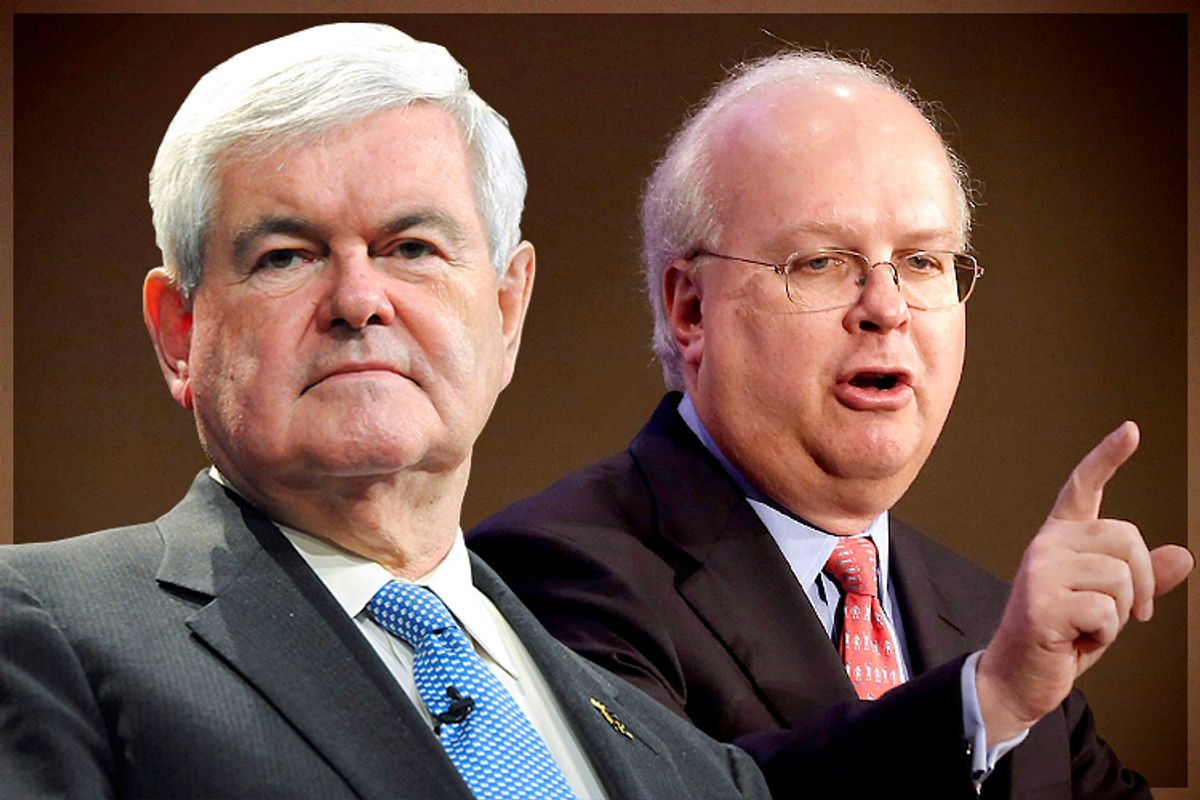 Newt Gingrich, Karl Rove             (Reuters/Tami Chappell/AP/Rich Pedroncelli/Photo collage by Salon)