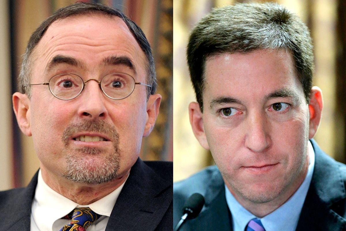 Michael Kinsley, Glenn Greenwald          (Reuters/Keith Bedford/Eduardo Munoz)