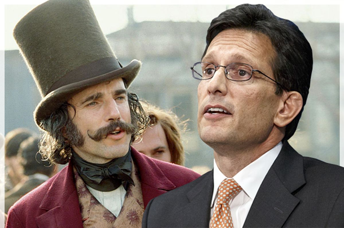 Daniel Day-Lewis as Bill 'The Butcher' Cutting in "Gangs of New York," Eric Cantor       (AP/J. Scott Applewhite/Photo collage by Salon)
