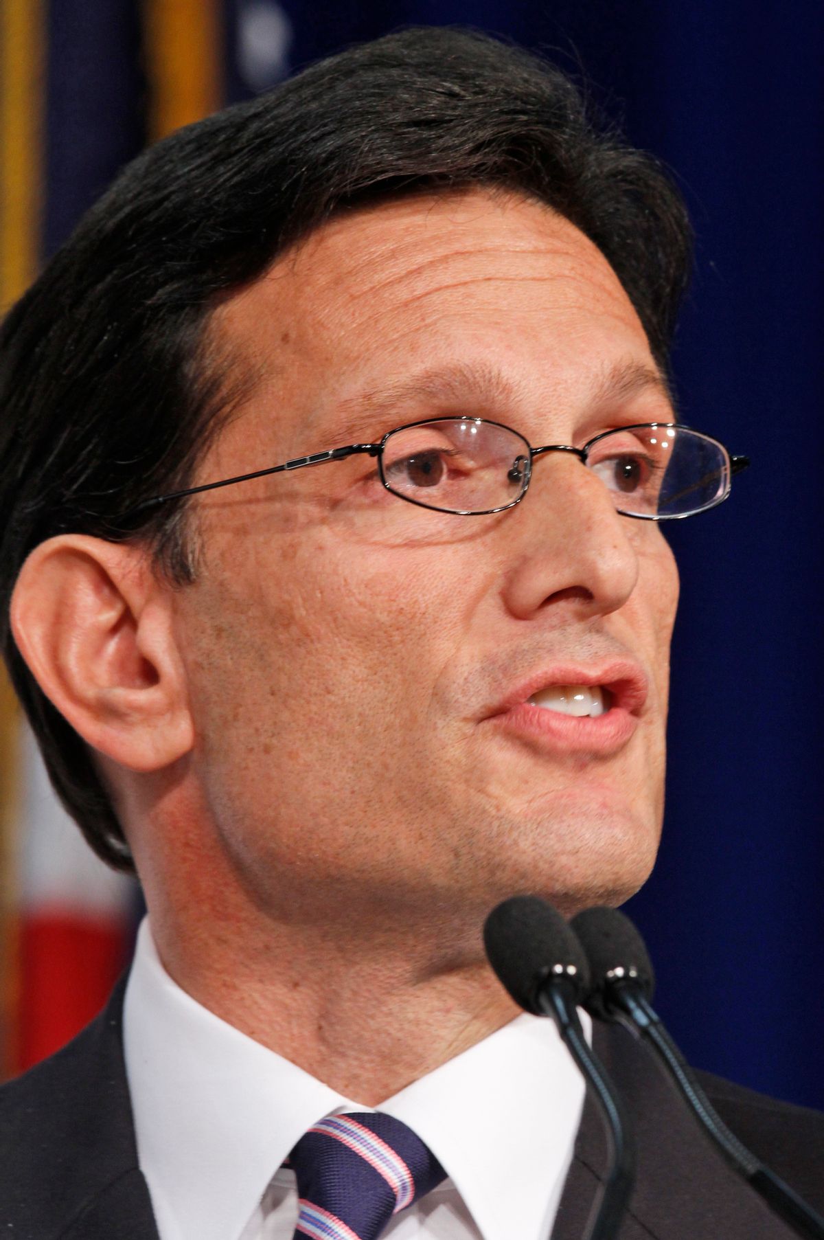 FILE - This Monday Oct. 1, 2012 file photo shows House majority leader Eric Cantor, R-Va., as he speaks during a Chamber of Commerce debate in Richmond, Va., Cantor is being challenged by Dav Brat in Tuesday's GOP 7th district congressional primary. (AP Photo/Steve Helber, File) (AP)