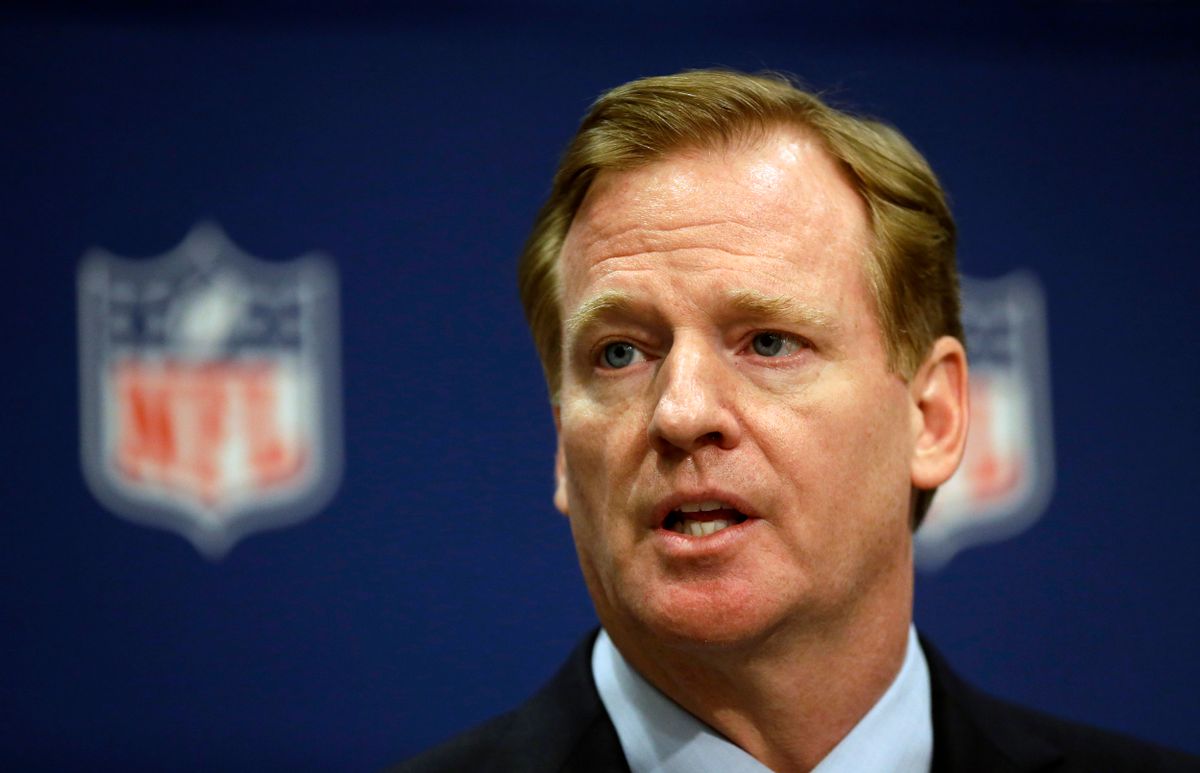 FILE - In this May 20, 2014, file photo, NFL Commissioner Roger Goodell speaks at a press conference at the NFL's spring meeting in Atlanta. Steve Silverman, the lead plaintiffs' attorney, said this week, dozens of former players are joining a lawsuit against the NFL saying teams kept handing out powerful painkillers and other drugs with few, if any, safeguards as recently as 2012 to keep players on the field. That extends by four years the time frame for similar claims made by hundreds of former players in the original complaint and could open the door to a criminal investigation.  (AP Photo/David Goldman, File)       (AP)