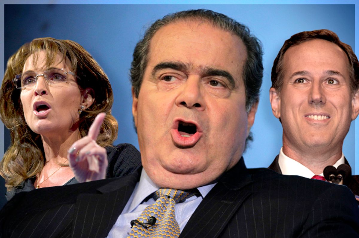 Sarah Palin, Antonin Scalia, Rick Santorum                              (AP/Carolyn Kaster/Reuters/Brendan Mcdermid/Jeff Malet, maletphoto.com)