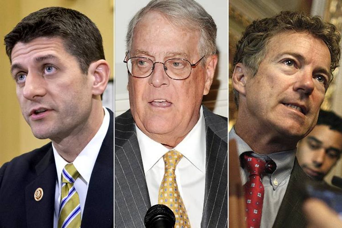 Rand Paul, David Koch, Paul Ryan                                   (Reuters/Jonathan Ernst/AP/Evan Agostini/J. Scott Applewhite)