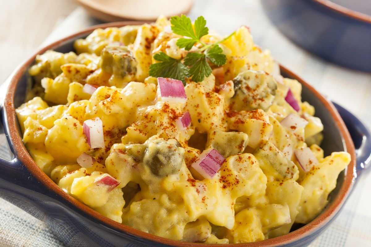 Yellow potato salad with eggs and pickles    (Brent Hofacker/Shutterstock)