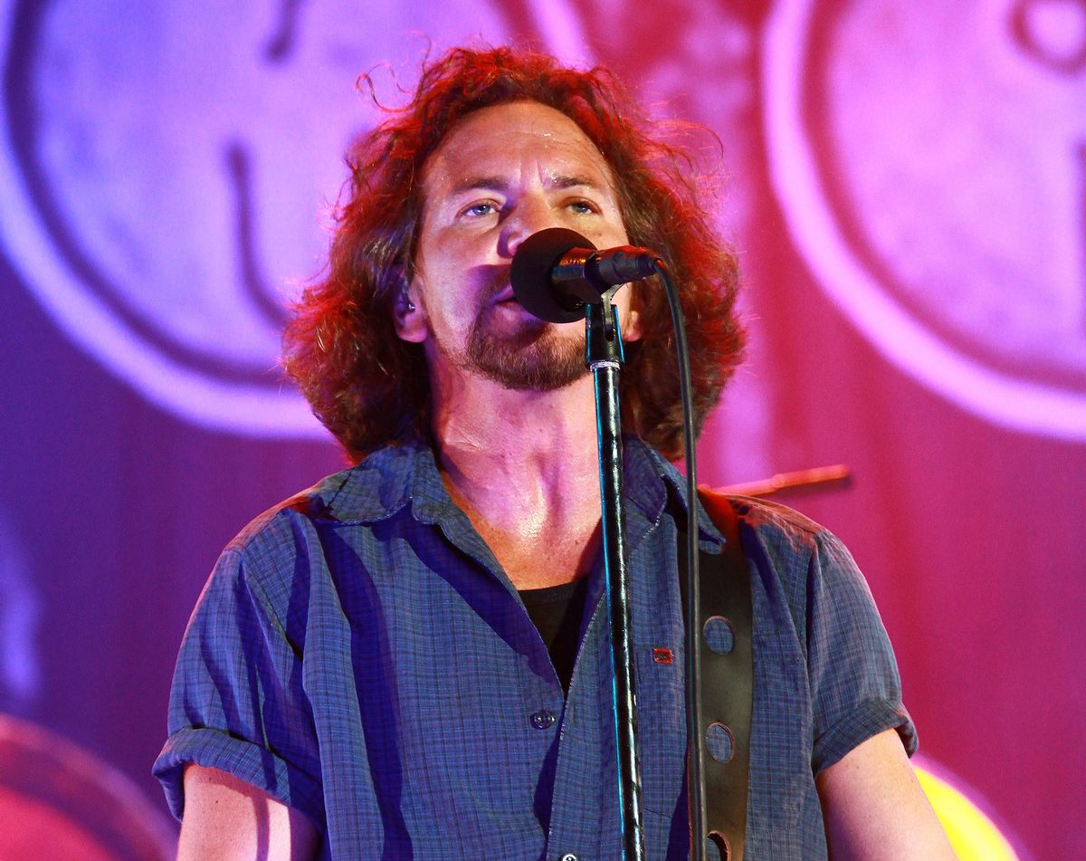 Eddie Vedder wore a batting helmet to throw a first pitch for the