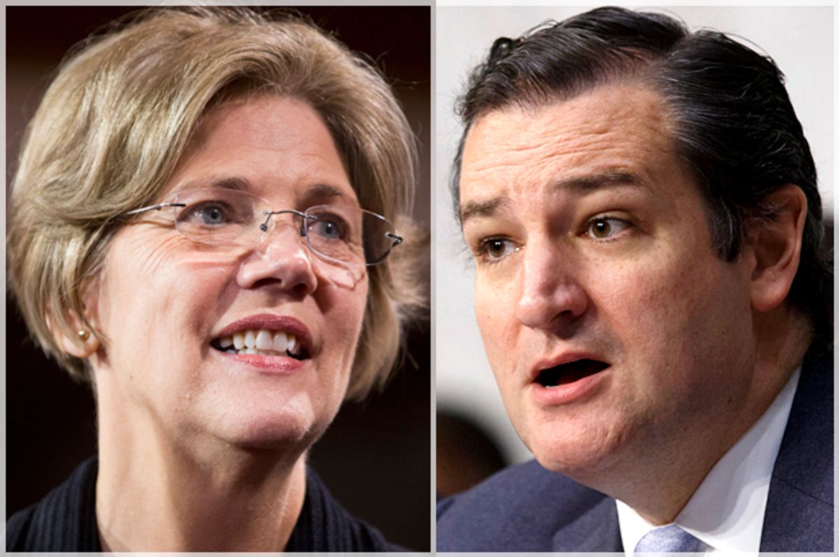 Elizabeth Warren, Ted Cruz                  (Reuters/Joshua Roberts/AP)
