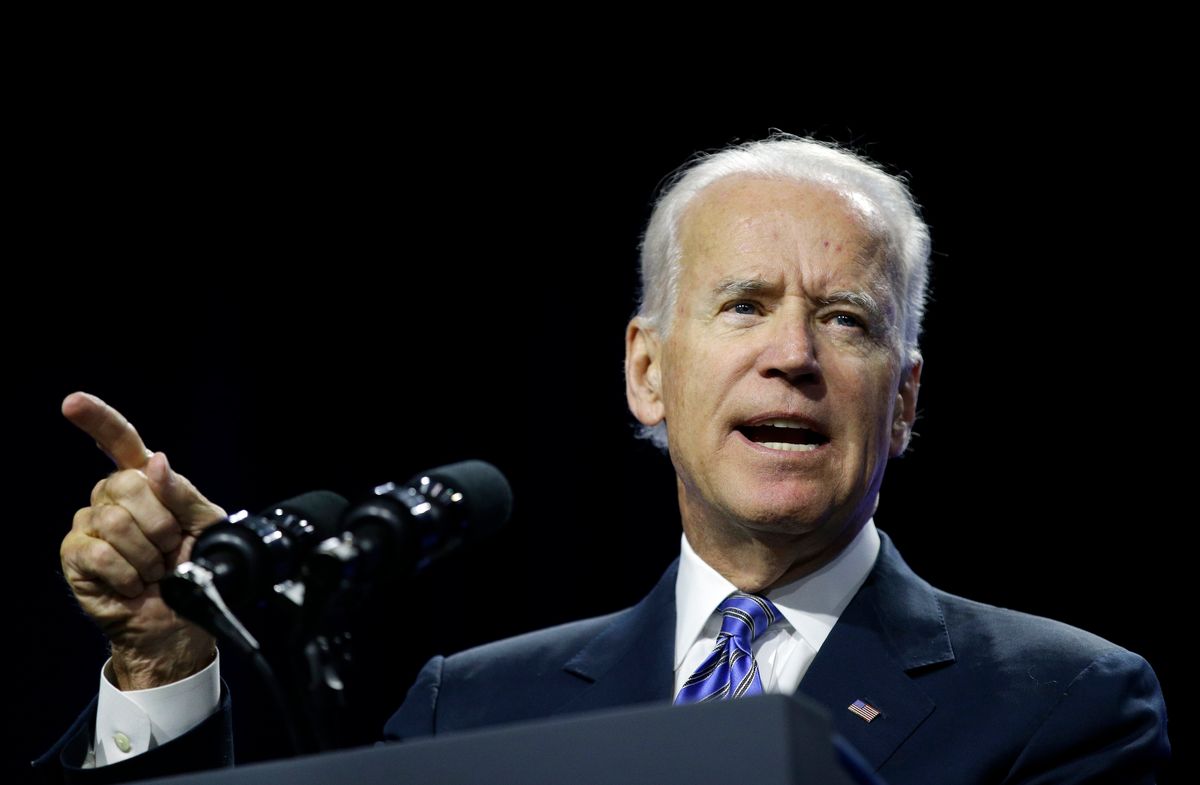 FILE - This July 23, 2014, file photo shows Vice President Joe Biden as he speaks on voting rights at the NAACP annual convention in Las Vegas. The Associated Press has tracked the movements and machinations of more than a dozen prospective presidential candidates including Vice President Biden.  (AP Photo/John Locher, File) (AP)