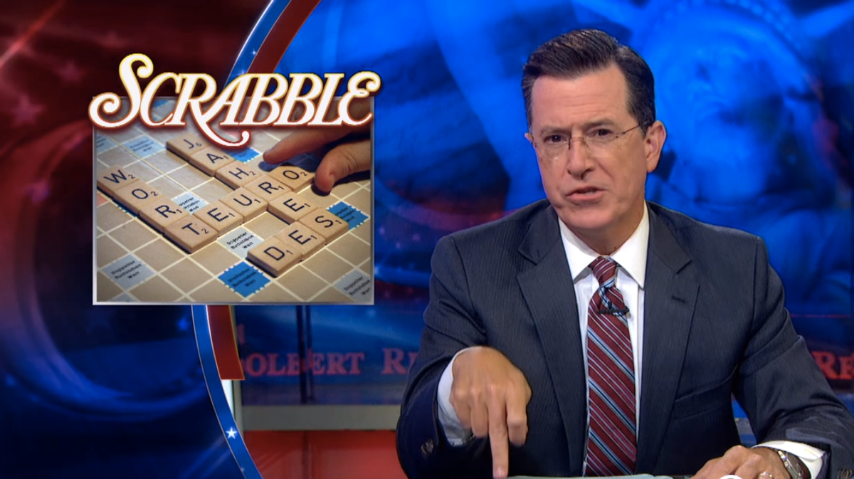 Colbert angry at Scrabble  (screenshot/The Colbert Report)