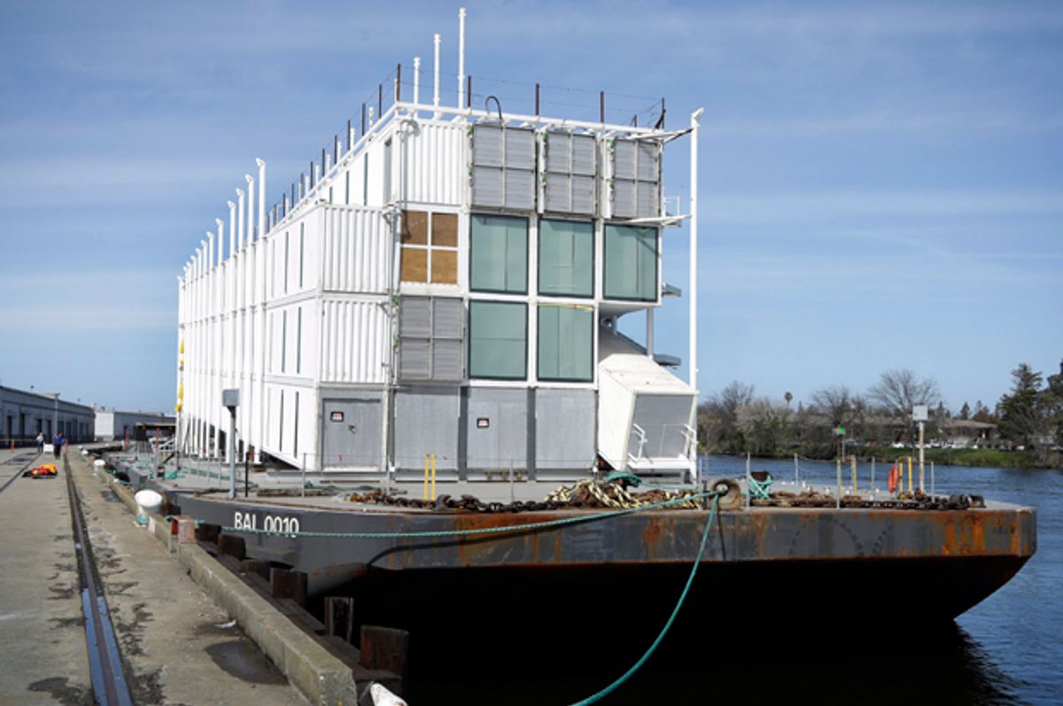 The Google barge, at the Port of Stockton, March 6, 2014, in Stockton, Calif.      (AP/Ben Margot)