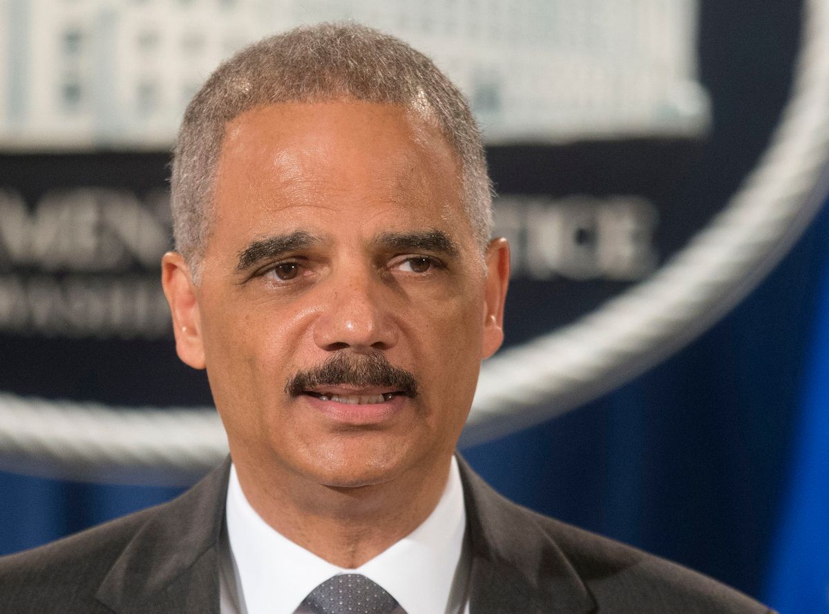 FILE - This July 14, 2014 file photo shows Attorney General Eric Holder speaking at the Justice Department in Washington. Holder said Thursday he's concerned about police use of military equipment in Ferguson, Mo. (AP/Pablo Martinez Monsivais)