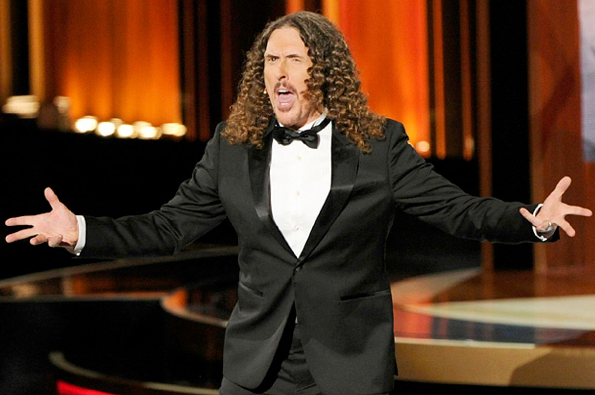 Weird Al Yankovic performs at the 66th Annual Primetime Emmy Awards, Aug. 25, 2014.         (AP/Chris Pizzello)