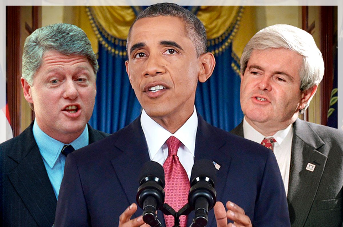 Bill Clinton, Barack Obama, Newt Gingrich              (AP/Reuters/Tannen Maury/Saul Loeb/John Duricka/photo montage by Salon)