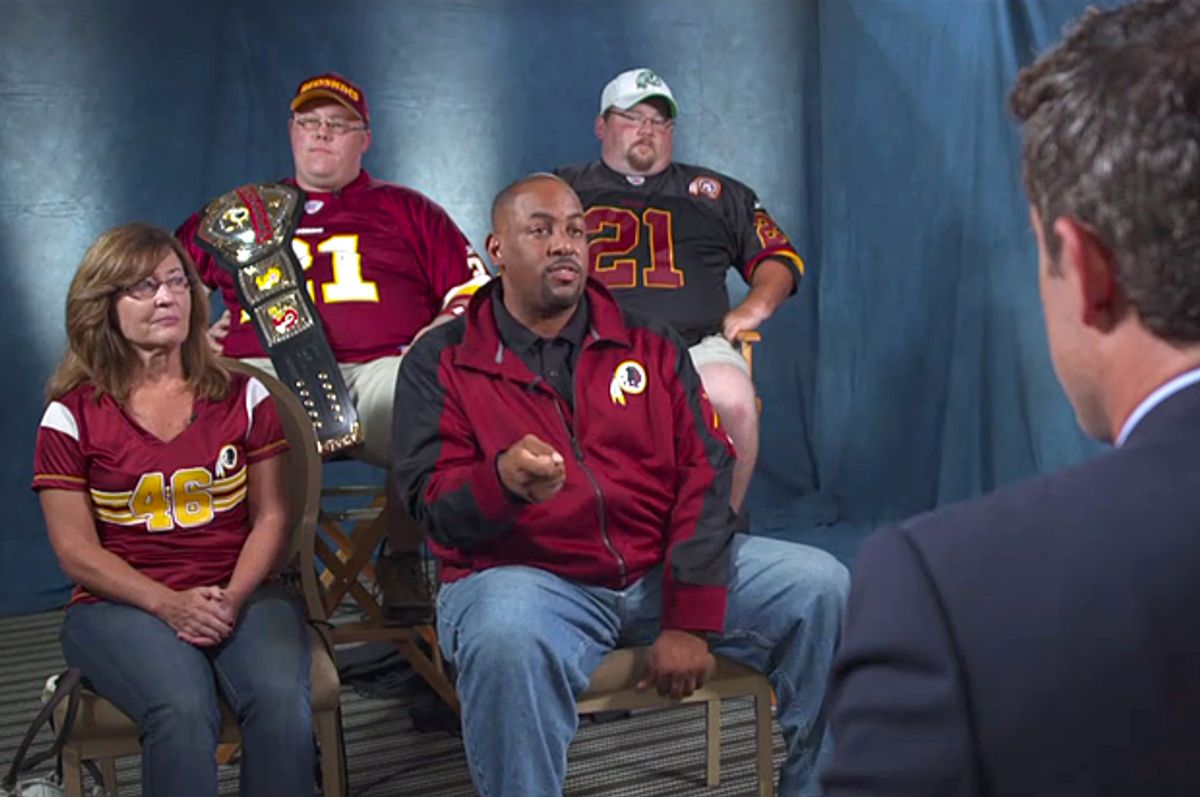 "The Redskins' Name - Catching Racism" sketch from "The Daily Show with Jon Stewart"      (Comedy Central)