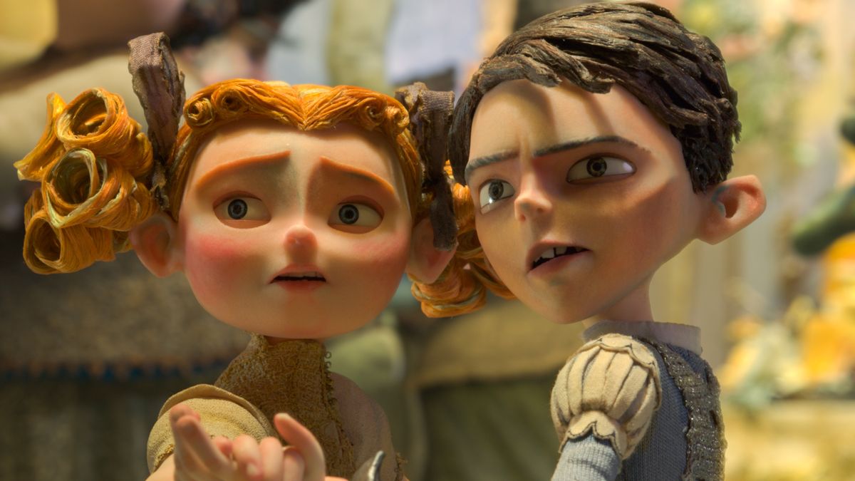 In this image released by Focus Features, characters Winnie, voiced by Elle Fanning, left, and Eggs, voiced by Isaac Hempstead Wright, appear in a scene from "The Boxtrolls." (AP Photo/Focus Features) (AP)