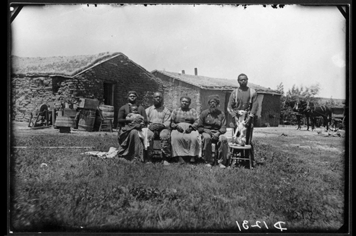 The Shores family, near Westerville, Neb., in 1887. Jerry Shores was one of a number of former slaves to settle in Custer County.      (AP/Solomon D. Butcher)