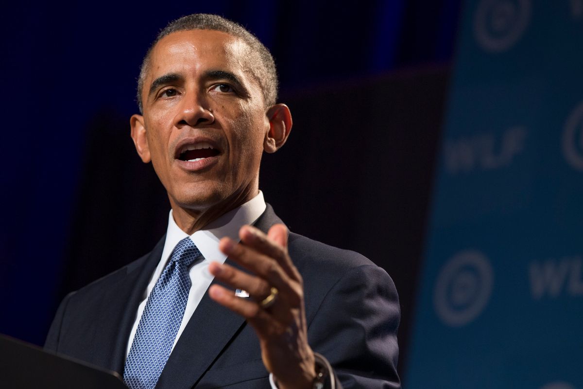 President Barack Obama gestures during remarks at the Democratic National Committee's Women's Leadership Forum, on Friday, Sept. 19, 2014, in Washington. (AP Photo/Evan Vucci)   (AP)