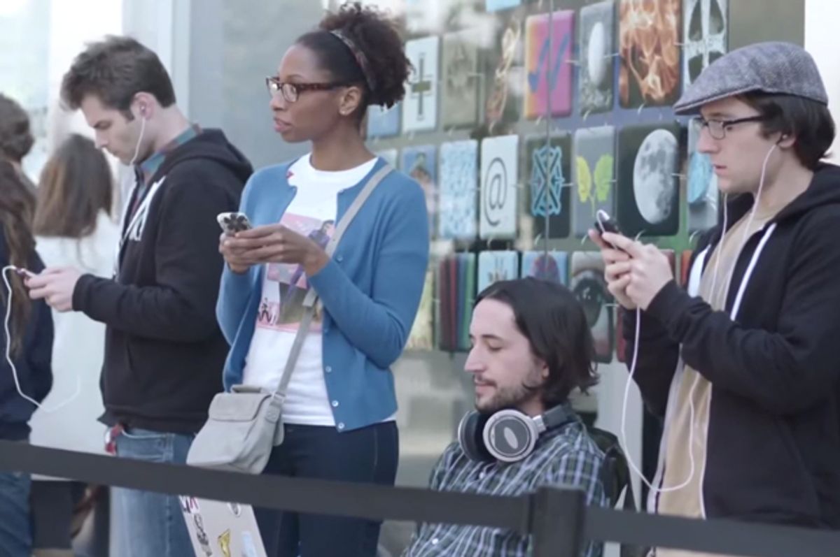 Apple cultists, as imagined in a Samsung ad  