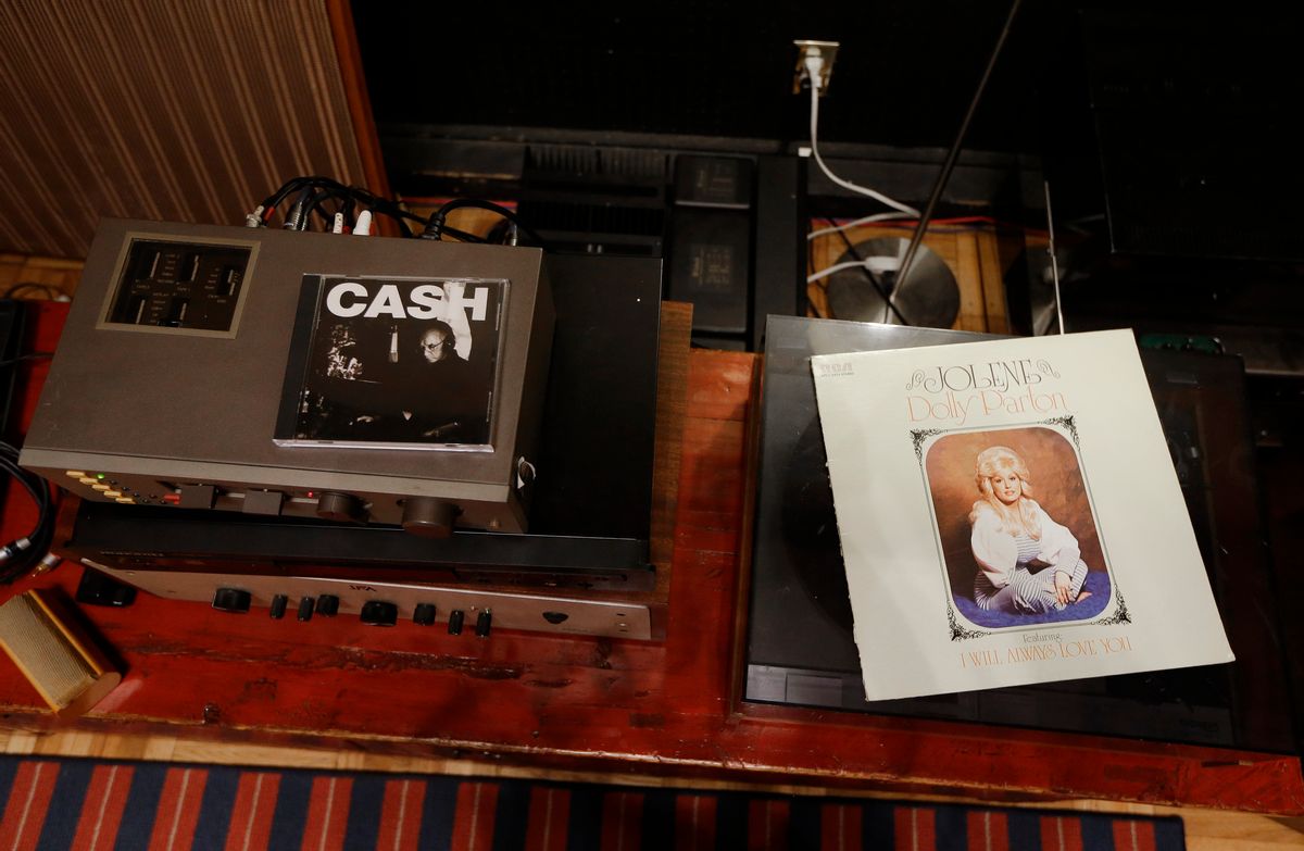 Albums by Johnny Cash and Dolly Parton sit on stereo equipment in RCA Studio A on Aug. 8, 2014 in Nashville, Tenn. (AP Photo/Mark Humphrey) (AP)