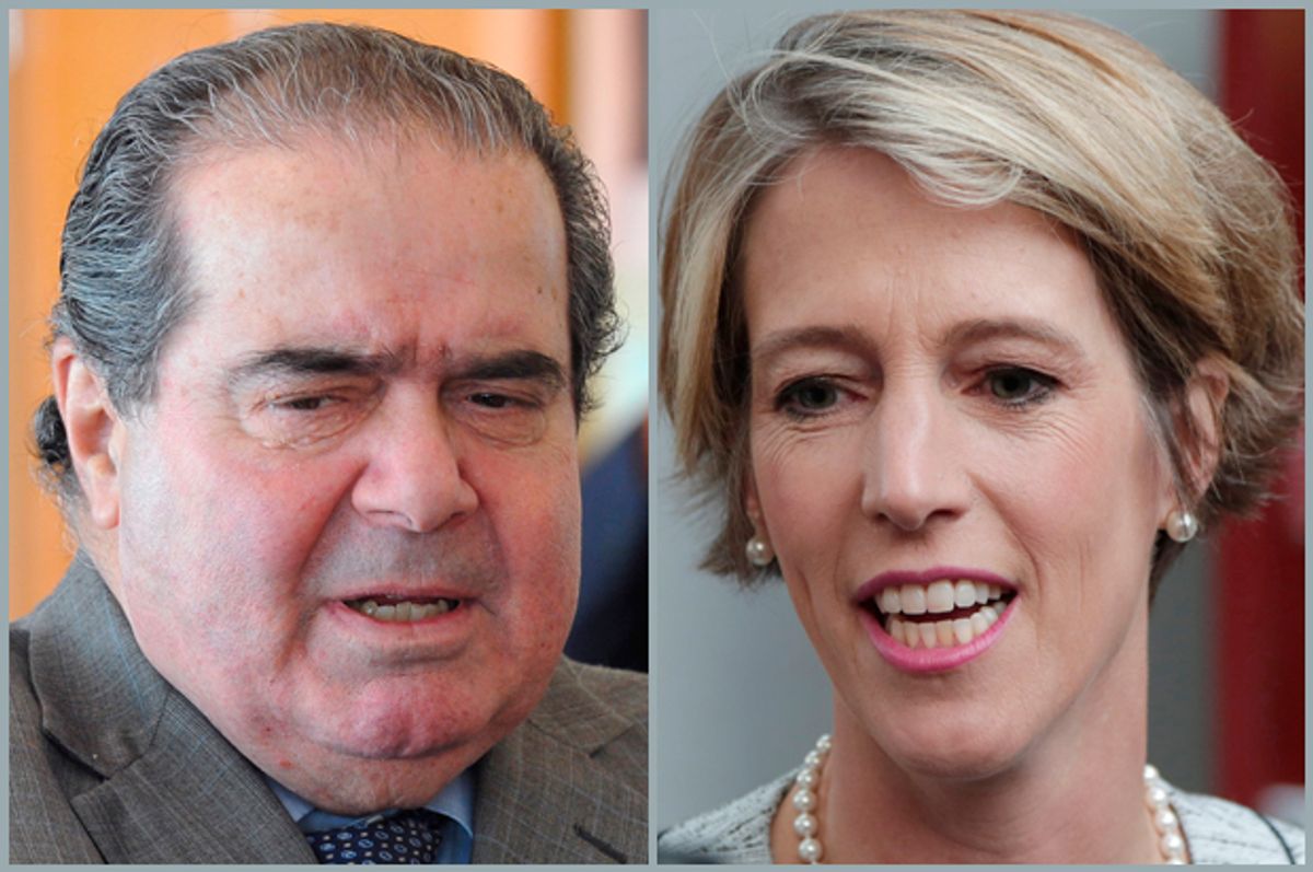 Antonin Scalia, Zephyr Teachout         (AP/Dave Tulis/Mark Lennihan)