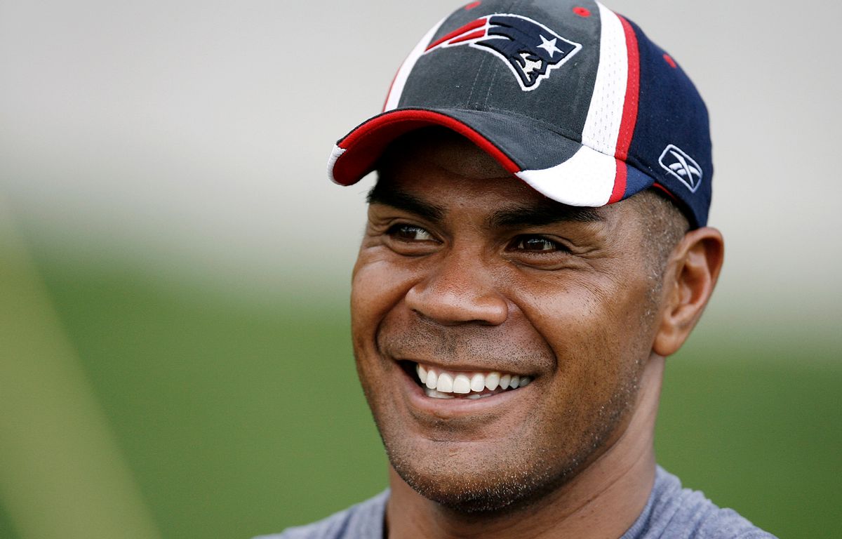 New England Patriots linebacker Junior Seau smiling during NFL football training camp in Foxborough, Mass. Seau, a star linebacker for 20 seasons who made 11 Pro Bowls, committed suicide in 2012.  (AP)