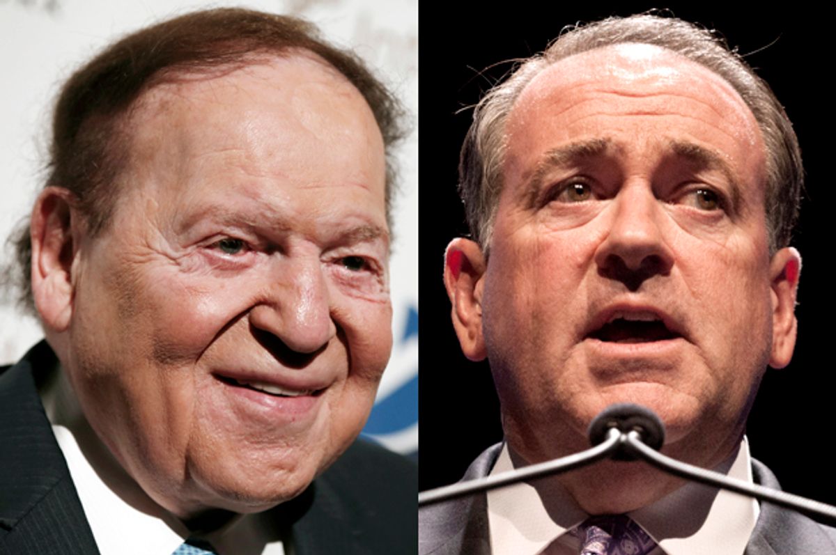 Sheldon Adelson, Mike Huckabee           (Reuters/Mike Segar/Brian Frank)