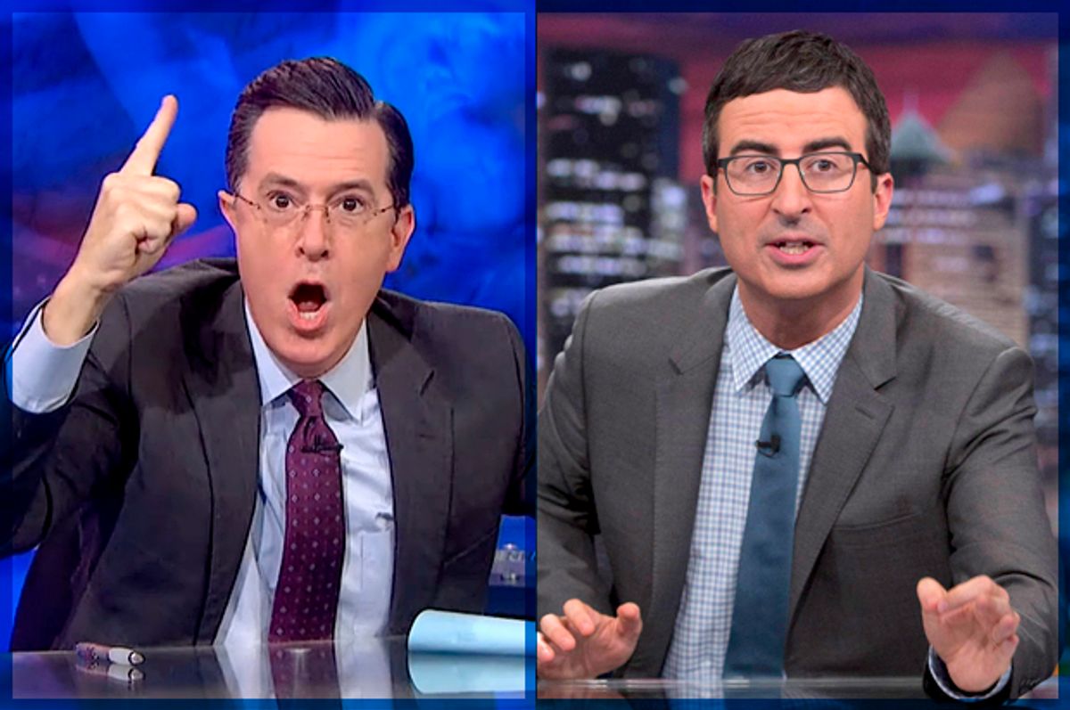 Stephen Colbert, John Oliver              (Comedy Central/HBO/Eric Liebowitz)