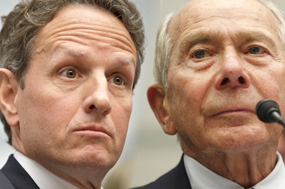 Timothy Geithner, Hank Greenberg      (AP/J. Scott Applewhite/Gerald Herbert/photo montage by Salon)