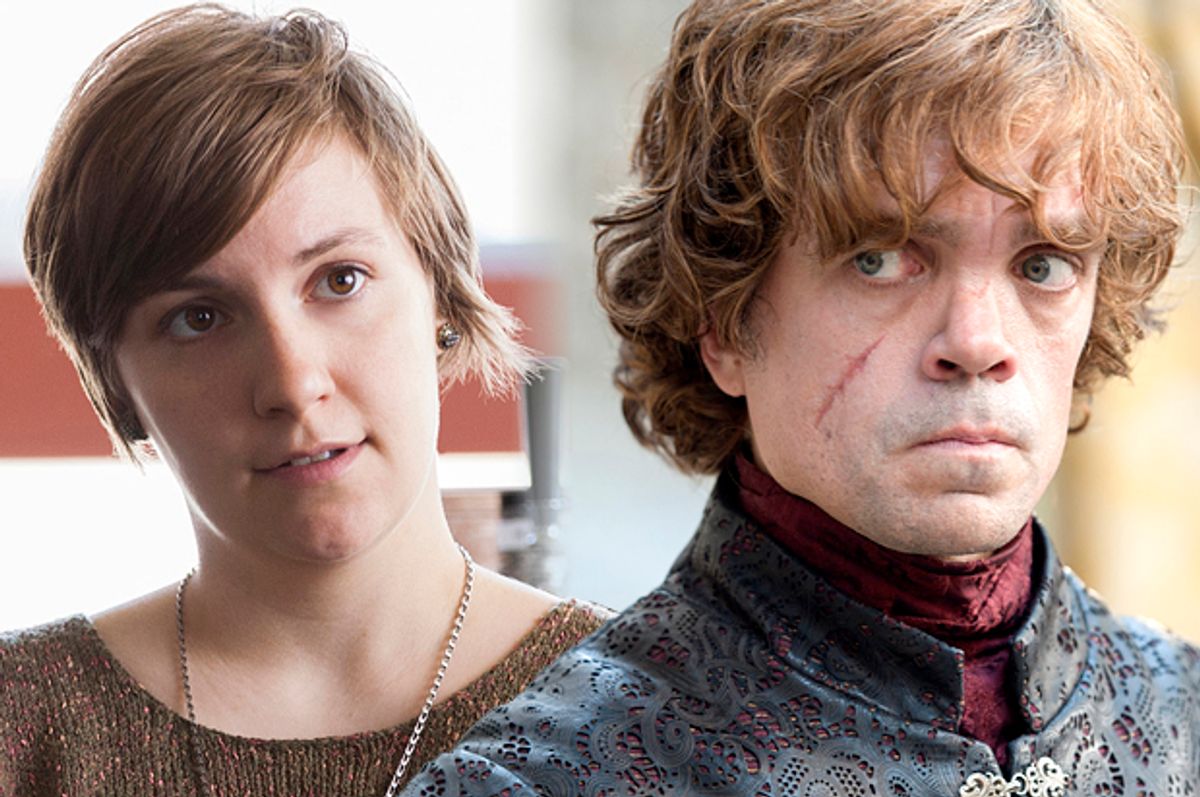 Lena Dunham in "Girls" and Peter Dinklage in "Game of Thrones"       (HBO)