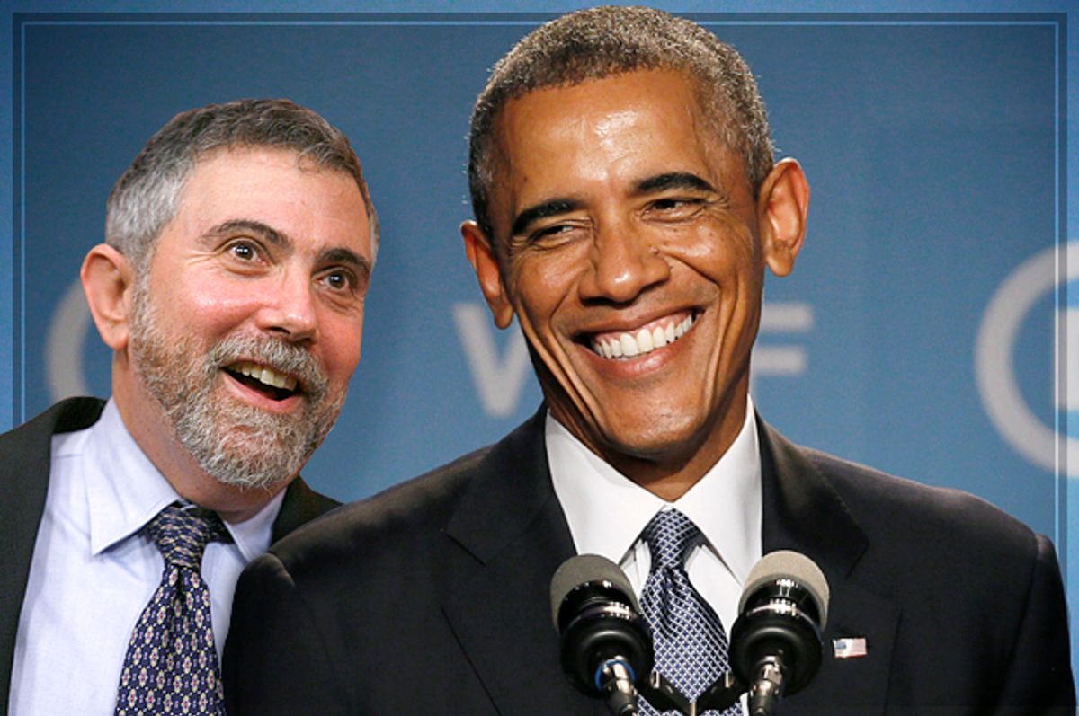 Paul Krugman, Barack Obama                                            (Reuters/Tim Shaffer/Jim Bourg/photo montage by Salon)