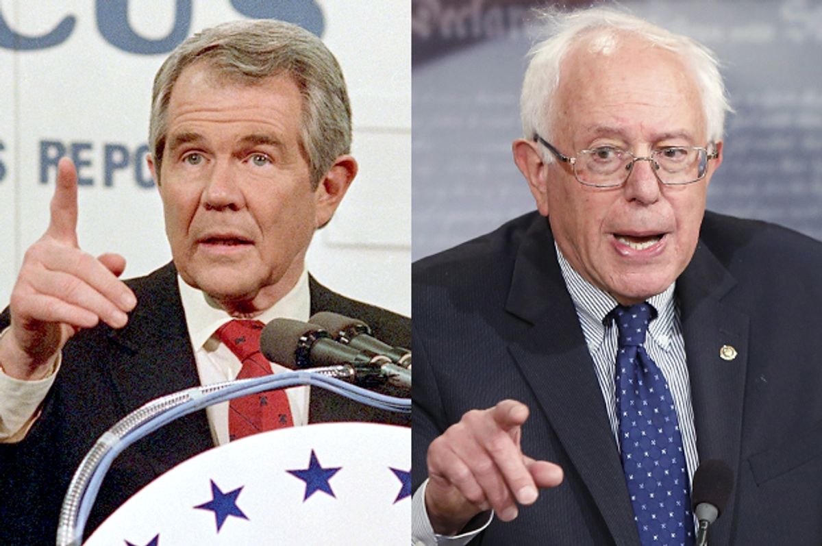 Pat Robertson in 1988, Bernie Sanders in 2014                (AP/Peter Southwick/Reuters/Jonathan Ernst)