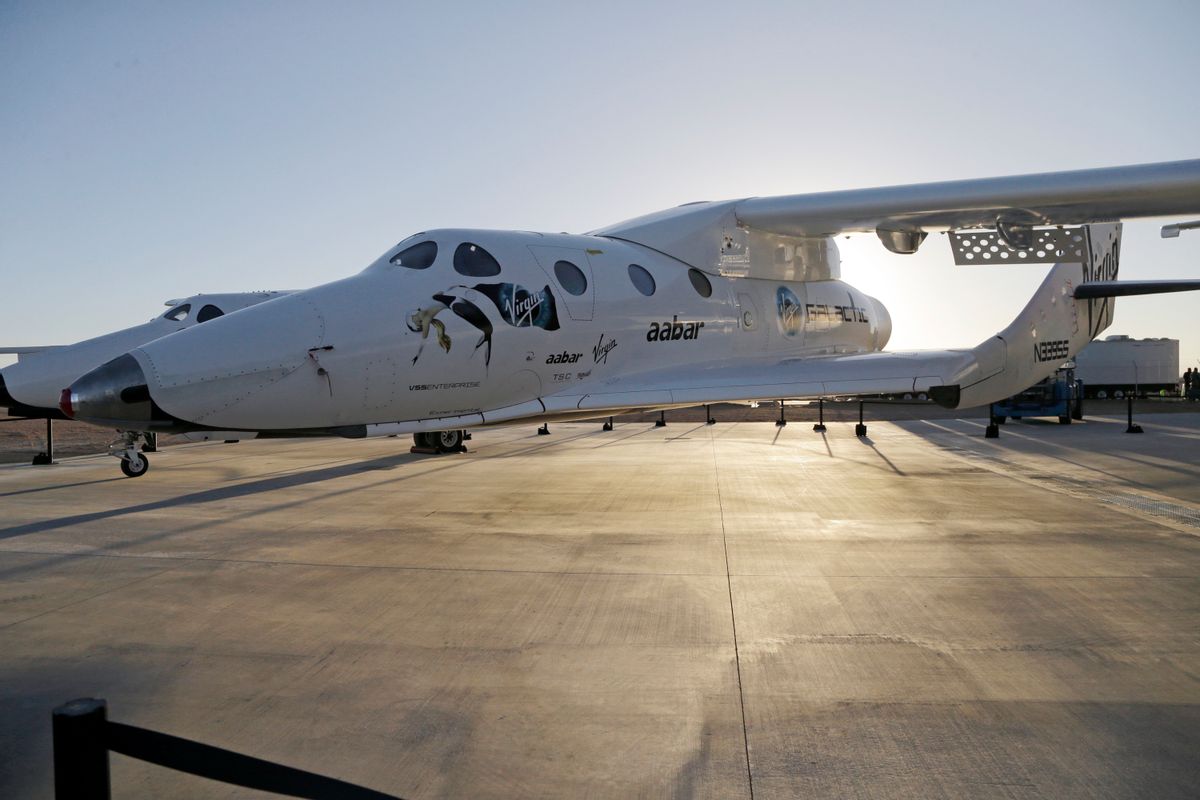 In this Sept. 25, 2013, file photo, shows Virgin Galactic's SpaceShipTwo at a Virgin Galactic hangar at Mojave Air and Space Port in Mojave, Calif. Virgin Galactic has reported an unspecified problem during a test flight of its SpaceShipTwo space tourism rocket. The company tweeted Friday, Oct. 31, 2014, morning that SpaceShipTwo was flying under rocket power and then tweeted that it had "experienced an in-flight anomaly." The tweet said more information would be forthcoming.  (AP Photo/Reed Saxon, File)