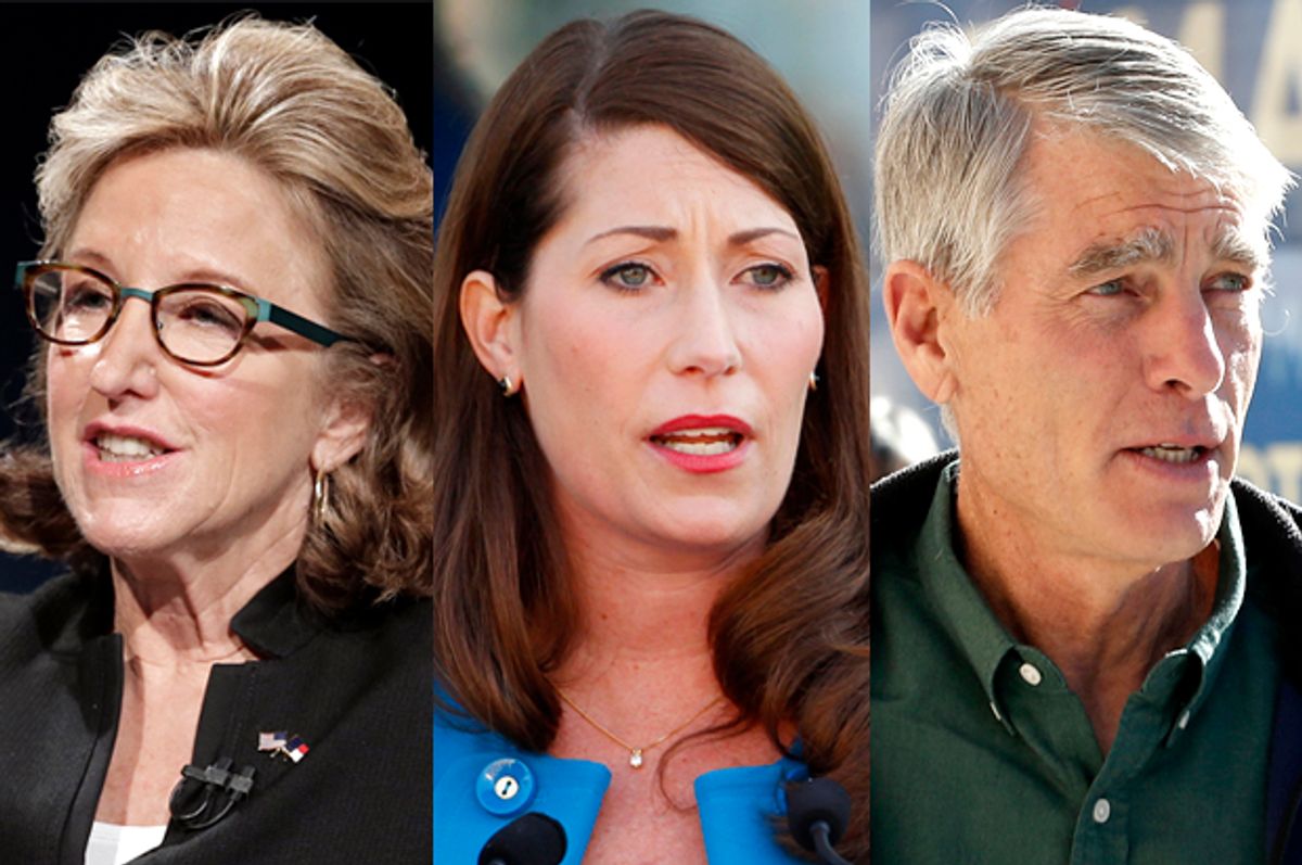 Kay Hagan, Alison Lundergan Grimes, Mark Udall      (AP/Reuters/Gerry Broome/John Sommers II/Brennan Linsley)