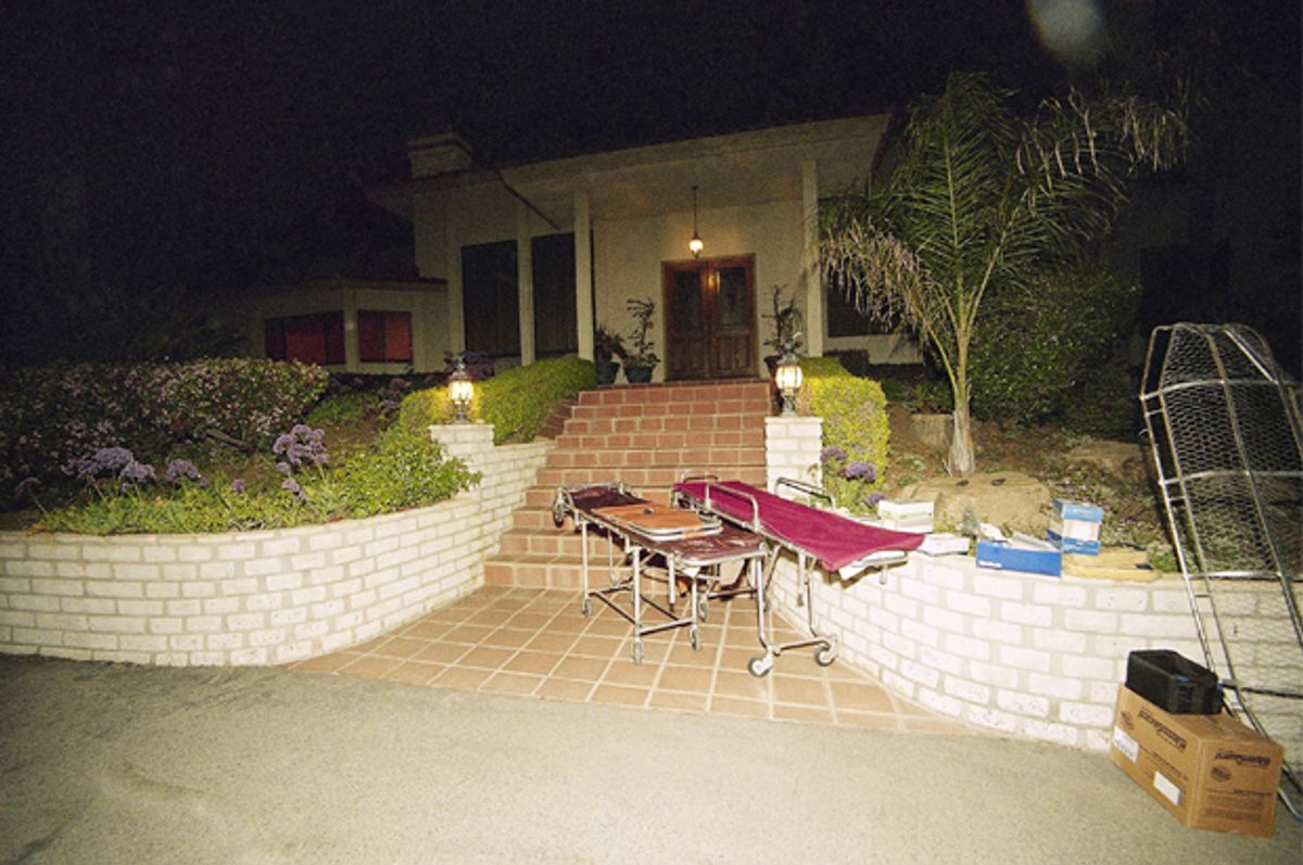 Gurneys to remove bodies from the Heaven's Gate cult house, San Diego, Calif., March 27, 1997.         (AP)