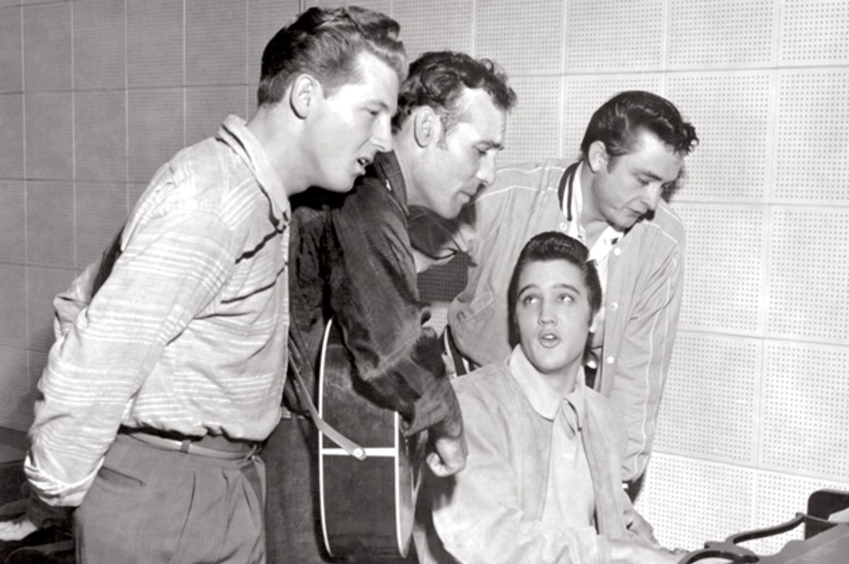 Jerry Lee Lewis, Carl Perkins, Elvis Presley and Johnny Cash, December 4, 1956      (HarperCollins/Getty/Michael Ochs Archives)