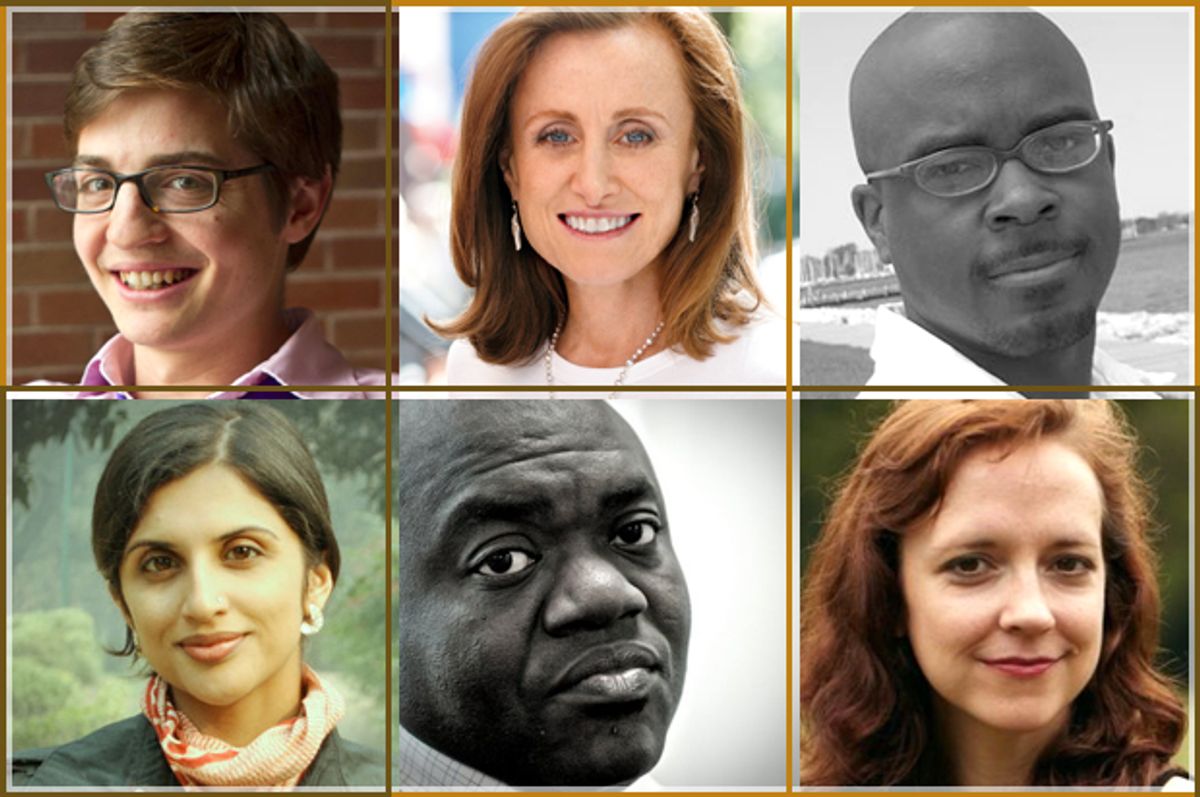 Clockwise from top left: Simon Rich, Mona Simpson, Ravi Howard, Megan Abbott, E. C. Osondu, Tania James       
