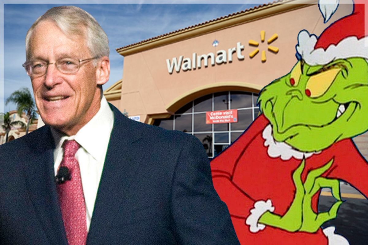 Wal-Mart Chairman Robson Walton and the Grinch      (AP/April L Brown/Reuters/Kevork Djansezian/Salon)