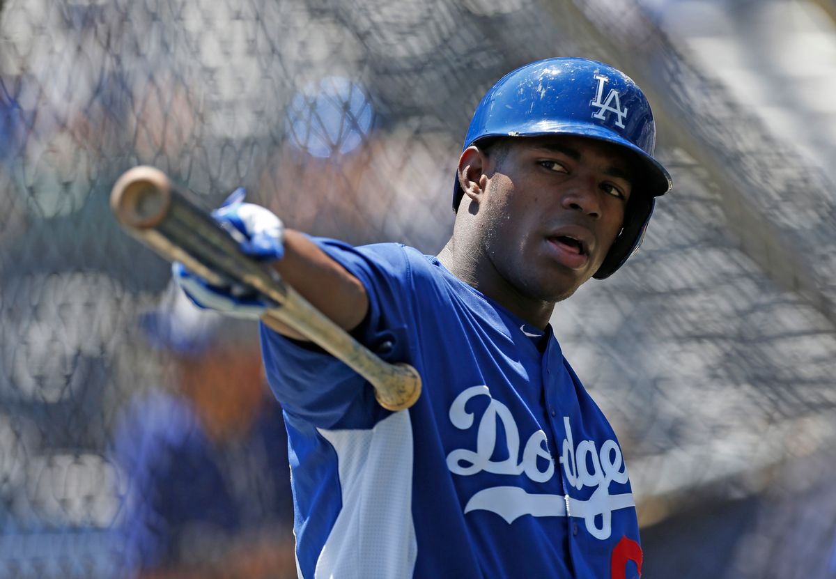 Los Angeles Dodgers right fielder Yasiel Puig     (AP/Kathy Willens)