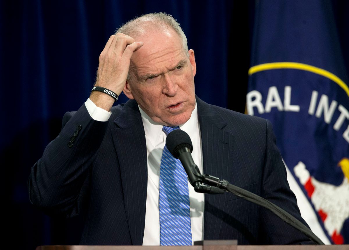CIA Director John Brennan gestures during a news conference at CIA headquarters in Langley, Va., Thursday, Dec. 11, 2014. Brennan defending his agency from accusations in a Senate report that it used inhumane interrogation techniques against terrorist suspect with no security benefits to the nation. (AP Photo/Pablo Martinez Monsivais)  (AP)