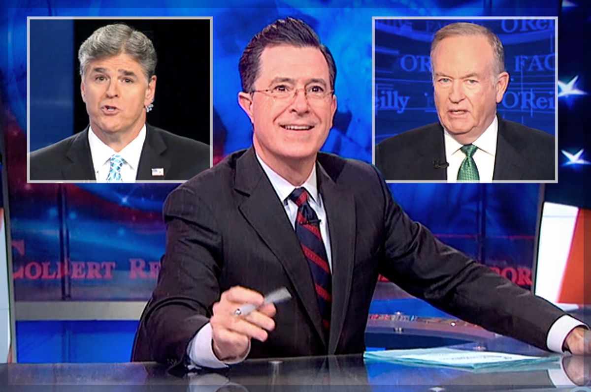 Sean Hannity, Stephen Colbert, Bill O'Reilly                  (Comedy Central/Fox News/Photo montage by Salon)