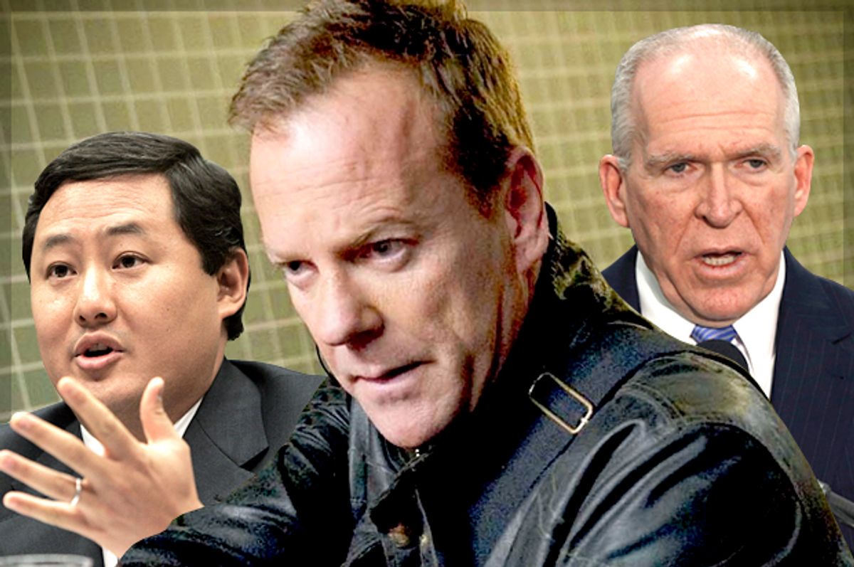John Yoo, Kiefer Sutherland as Jack Bauer in "24: Live Another Day," John Brennan           (AP/Susan Walsh/Fox/Reuters/Larry Downing/Photo collage by Salon)