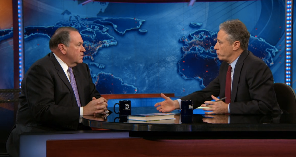  Jon Stewart and Mike Huckabee on "The Daily Show"      (Comedy Central)