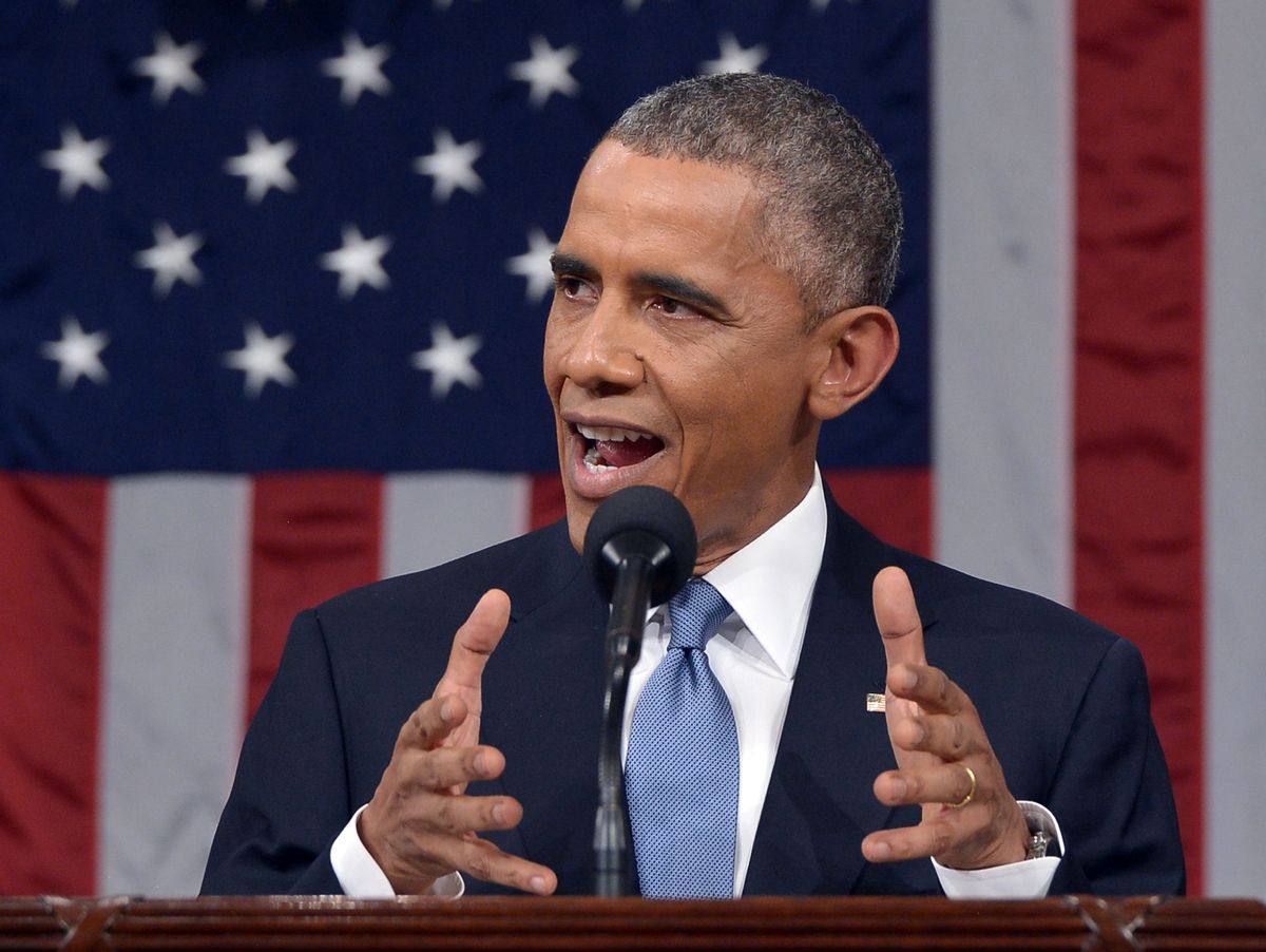 President Barack Obama delivers his State of the Union address to a joint session of Congress on Capitol Hill on Tuesday, Jan. 20, 2015, in Washington. (AP Photo/Mandel Ngan, Pool)  (AP)
