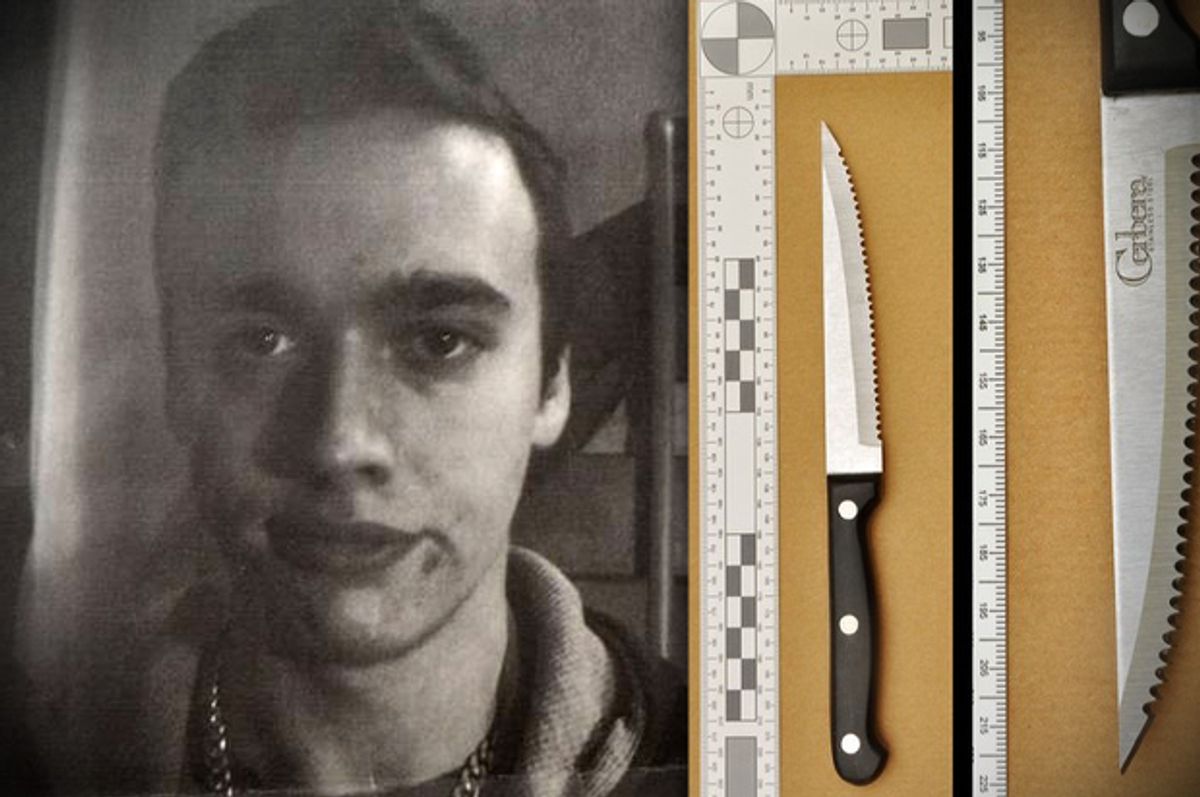 Ben Moynihan and the knife he used to stab three women.       (Hampshire Constabulary)