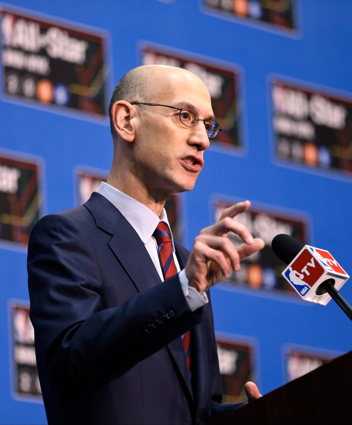 NBA Commissioner Adam Silver speaks during a news conference before the NBA All-Star Saturday events, Feb. 14, 2015, in New York.  (AP Photo/Frank Franklin II) (AP)